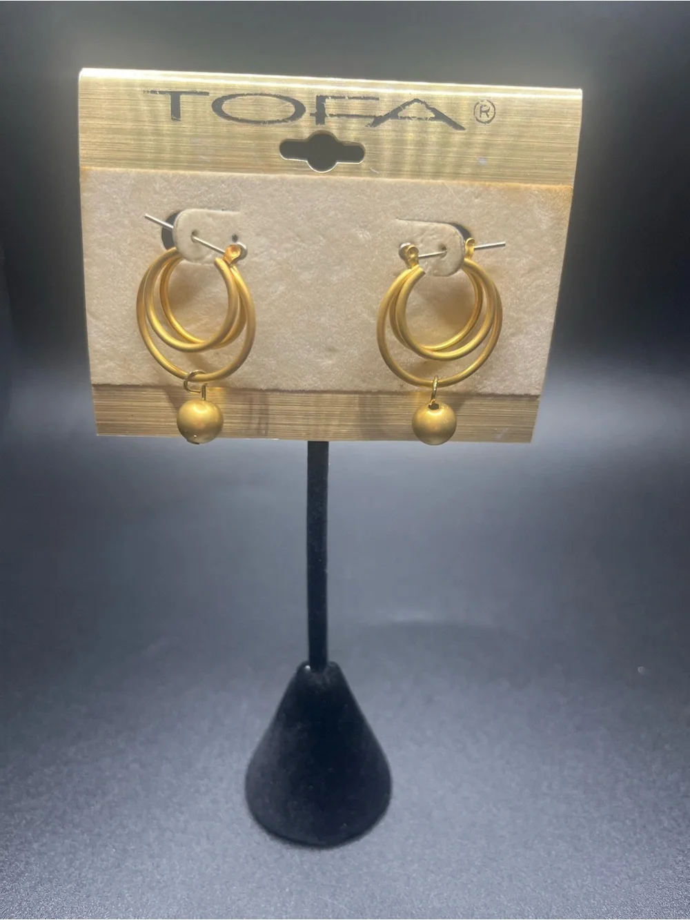 Vintage TOFA Gold Tone Hoop Earrings Lot of 2 Original Cards